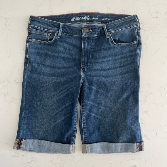 Eddie Bauer Slightly Curvy Fit 5 Pocket Med Wash Denim Jean Shorts Blue Sz 10 - Picture 12 of 12